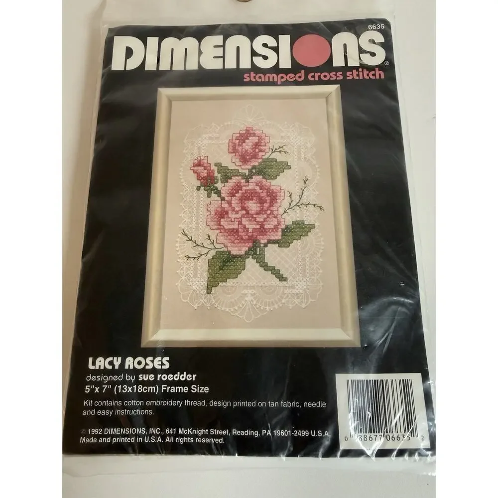 Sealed DIMENSIONS Stamped Cross Stitch Lacy Roses 5
